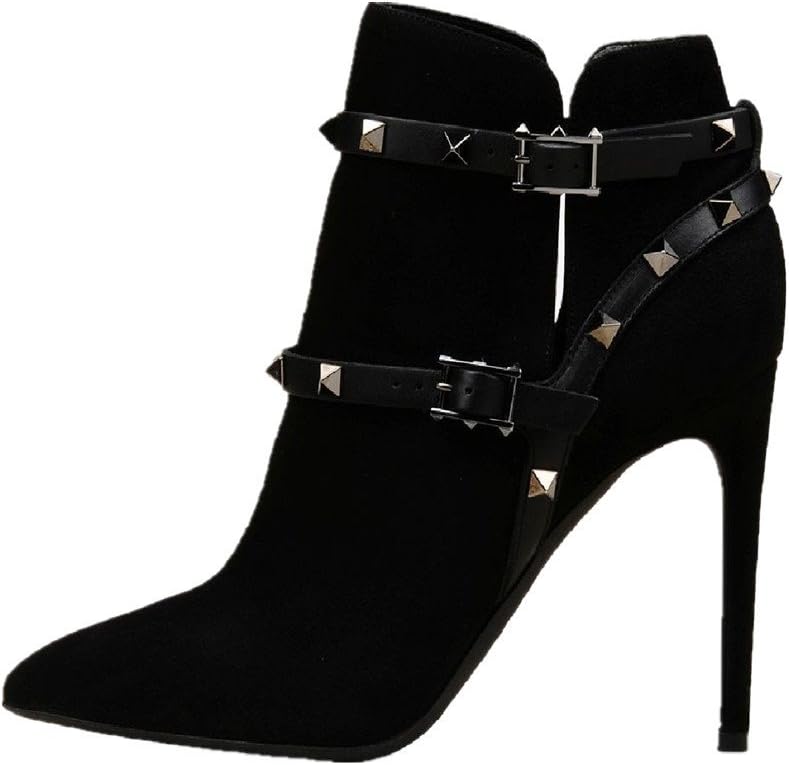 Aibarbie Women Ladies High Heel Moivestar Chicstud Strap Ankle Boot Ankle Strap Pointed Toe Winter Booties Party Shoes