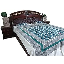 Indian Bedding Calm Blue White Cotton Bedcover Bedroom Decor Coverlet 2 Pillow Covers KING Size