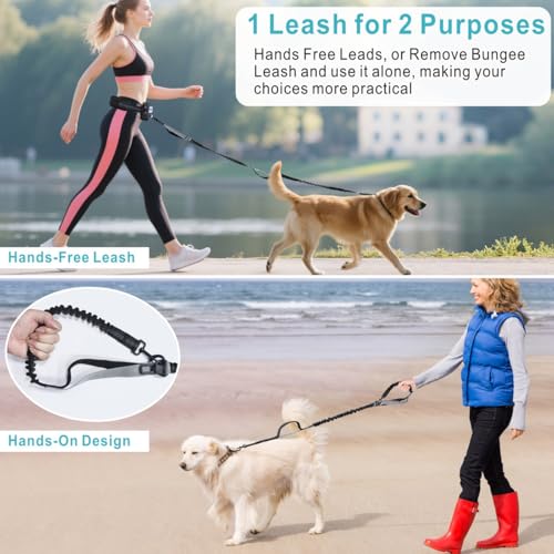 Fiade Hand Free Dog Lead Jogging Leash with Belt and Detachable Bag, Training for Medium and Large Dogs