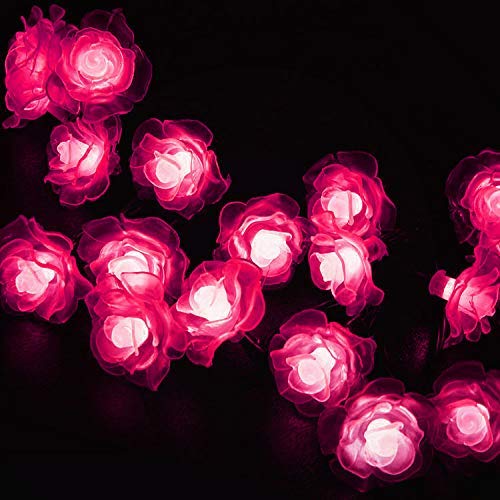 KEEDA Solar String Lights, 20 LED Rose Flower Fairy Lights Waterproof Decorative Lighting for Outdoor Patio Garden Wedding Party (Pink)