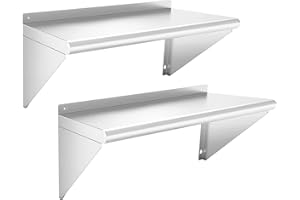 Chingoo Stainless Steel Shelf 12" x 24" - 2 Pack 250 lb Wall Mounted Commercial Stainless Steel Shelves Metal Shelving for Restaurant, Bar, Utility Room, Kitchen and Garage