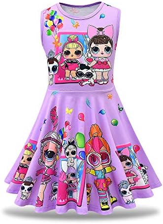 MagJazzy Little Girls Casual Dress Sleeveless Digital Printing Pageant Party Birthday Dress for Doll Surprised