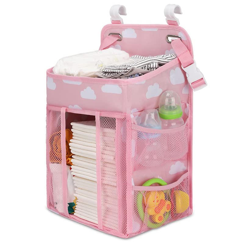 Ezain Nappy Caddy Organiser Storage, Nursery Organisers, Hanging Storage Bag for Nappies, Diaper, Clothes, Toys, and Towels (Pink)