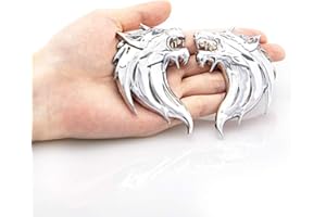 CARRUN 2pcs 3D Wolf Head Metal Emblem Car Motorcycles Side Fender Rear Styling Emblem Badge Decal (Silver)