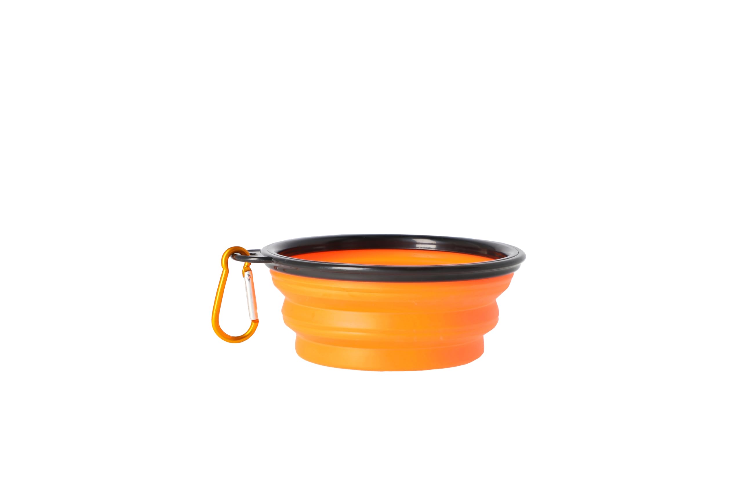 DINGO Dog Travel Bowl Made of Silicone with a Metal Carabiner, Black Edge Additionally Stiffened, Foldable and Lightweight Dog Feeder, Capacity 350 ml, Orange (14466)