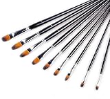 [Tongue-Shaped Art Paintbrushes] Ponvey Oil Acrylic Watercolour and Gouache Artists Paint Brush Set, Script Art Paintbrushes for Art Students, Amateur and Artists Black Nylon Hair - 9Pcs