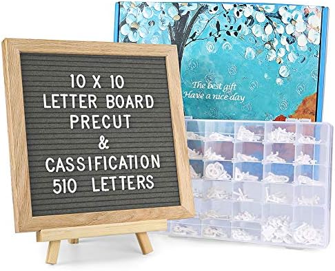 Felt Letter Board Message Sign - 510 Pre Cut Letters Classified According to A~Z 0~9 Emojis, 10X10 Letter Board Message Board Letters Board Word Board with Stand +Sorting Tray +Wall Mount +Gift Box.