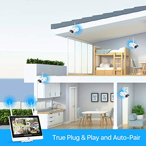 ZOSI SD12 All in one Wireless Security Camera System with 12.5 inch LCD Monitor,H.265+ 8CH 1080P NVR,4pcs 2MP Outdoor… - Image 2