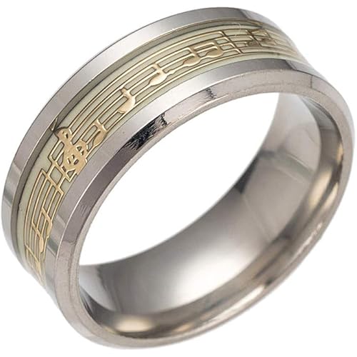 BPOF99 Diamond Rings for Women,Punk Style Glow in The Dark Ring Luminescent Notes Personality Ring Anniversary Promise Gifts for Boyfriend Girlfriend (US Size)