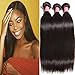 Jolia Hair Malaysian Virgin Hair Straight Human Hair 3 Bundles 7A Malaysian Unprocessed Virgin Weave Hair Human Bundles Natural Black Color 95-100g/pc Mixed Length (14 16 18, Natural Black)