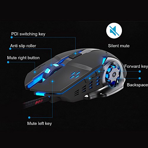 Tunable Gaming Mouse,Wired LED Light Optical 1600DPI Gaming Mute Mouse Mice for PUBG (black)