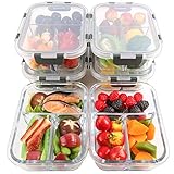 [6-Packs] Glass Meal Prep Containers 3 Compartment with Lids, Glass Lunch Containers,Food Storage Lunch Box,Bento Box,BPA-Free, Microwave, Oven, Freezer, Dishwasher Safe (36 oz)