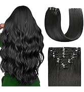 Sunya Clip in Hair Extensions Real Human Hair Jet Black Hair Extensions Clip Ins 18 Inch Double W...