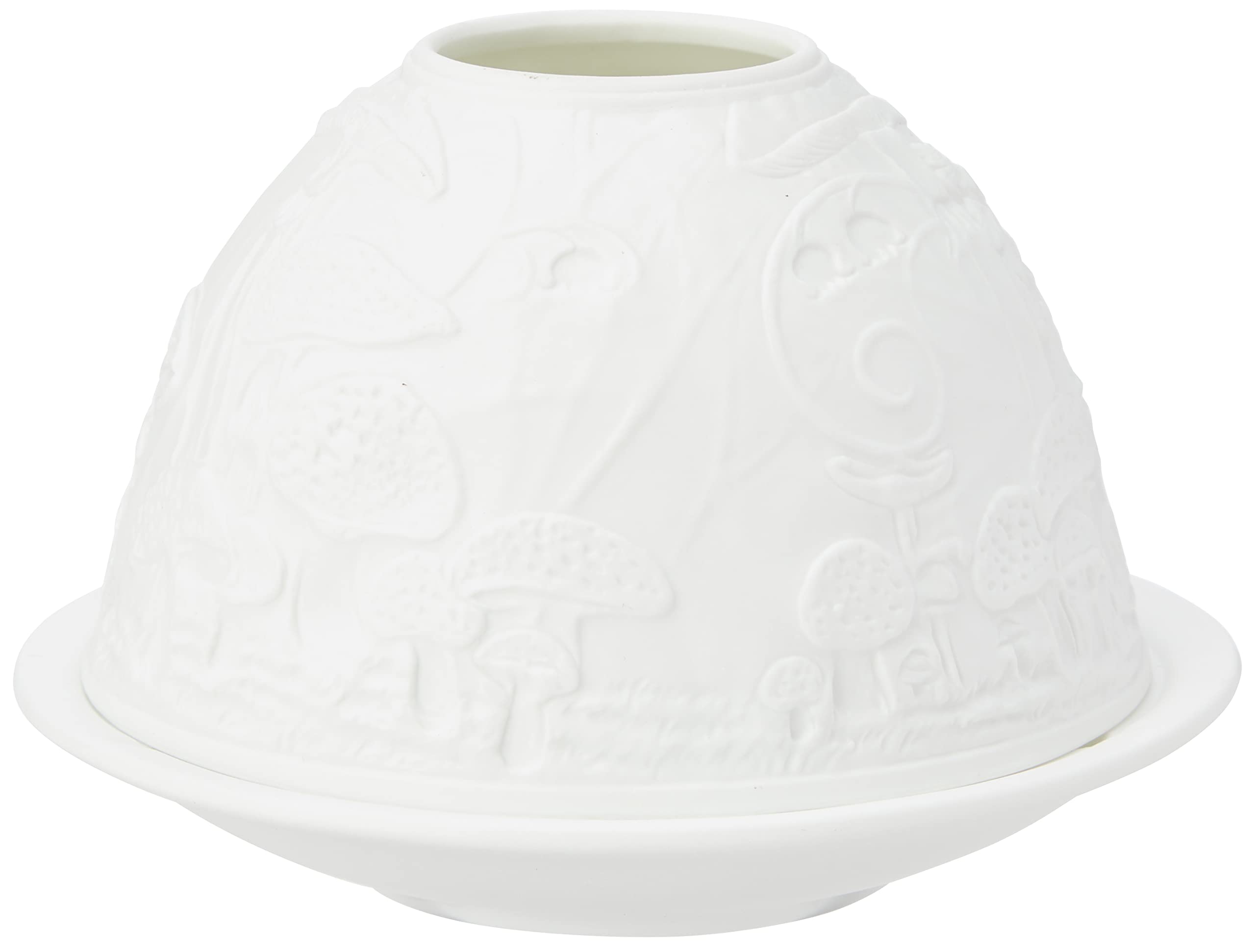 Nordic Light Tealight Candle Holder, Set of Shade & Plate, Fairy Mushroom Living, Dining Room Table, Home Decor Accessories-Porcelain-One Size, White Patterned