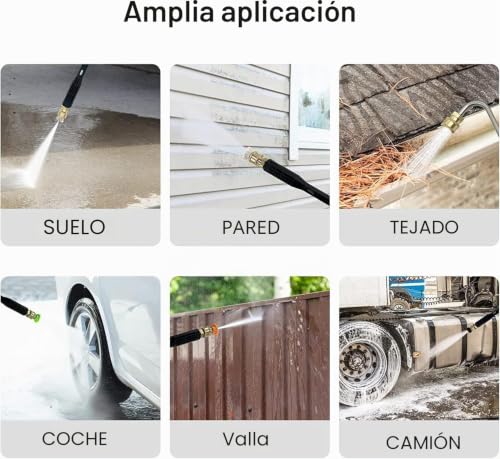 HoldOneLight Extension Rods for High Pressure Washer, Set of 10 with Karcher K2-K7 Adapter, Gutter Cleaner 4000 PSI, Quick Connect 1/4", 6 Multi-Purpose Nozzles