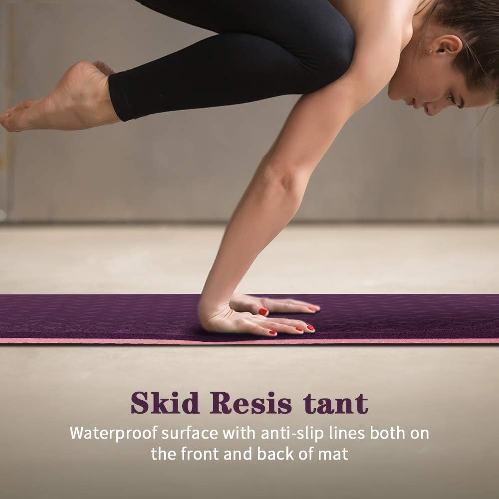 Asvin Yoga Mat 1/4 Inch Thick Fitness Exercise Mat, Non Slip, Striped, Sweat - Proof, Eco Friendly, TPE Workout Mat for Yoga, Pilates and Floor Exercises, 68"x26" : Sports & Outdoors