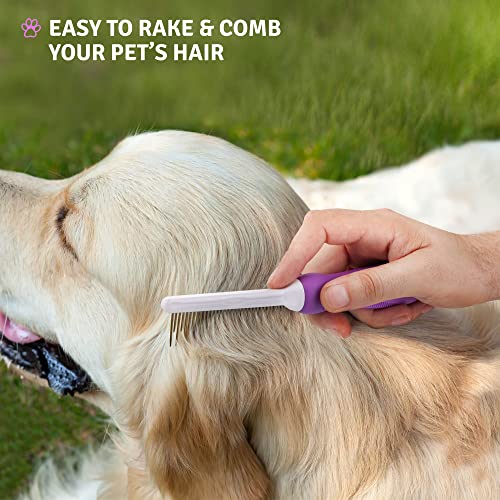 Detangling Pet Comb with Long & Short Stainless Steel Teeth for