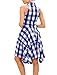 Women Summer Sleeveless Side Pockets Plaid Check Pleated Casual Skater Shirt Dress Sexy Clubwear Medium Size Blue White