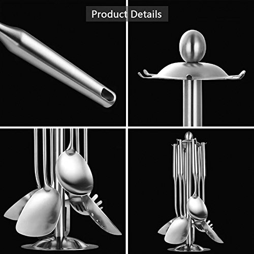 HaloVa Kitchen Utensil Set, Versatile Nonstick Food Grade Stainless Steel Cooking Utensils Set with Long Handle and Hanging Rack, Includes Ladles, Pasta Server, Spatula, Strainer, Slotted Turner
