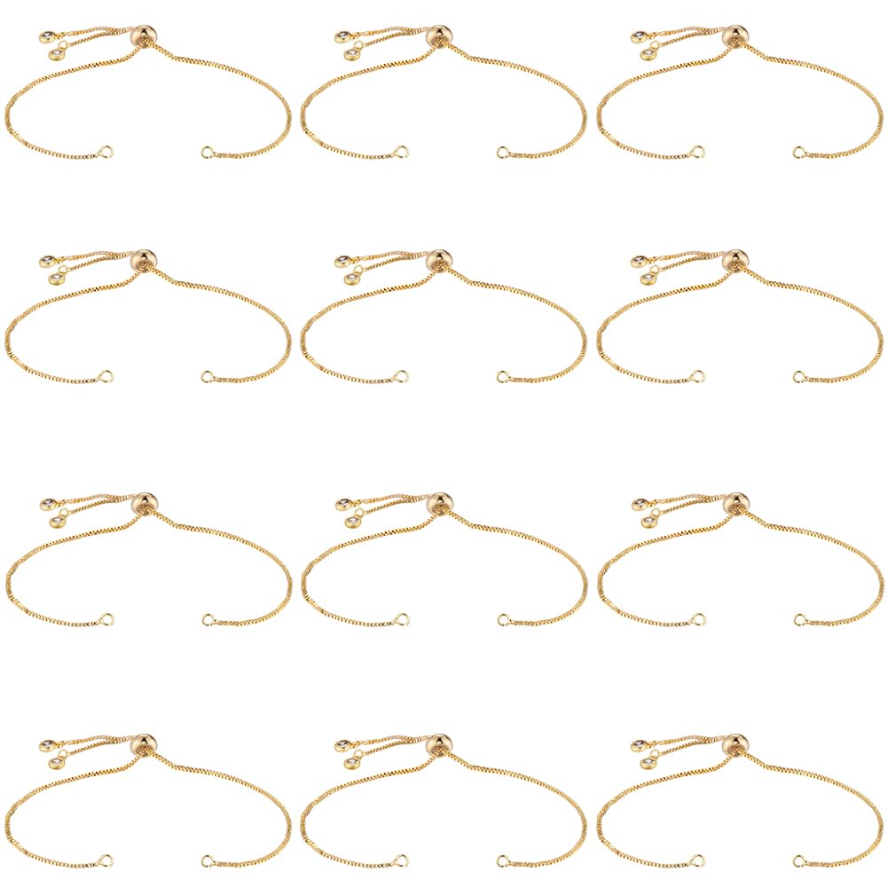 SOFPLATE 1 Box 12Pcs Slider Bracelet Chain Adjustable Slider Bracelets Brass Extender Chains with Rhinestone Gold Slider Bracelets Ball Ends Findings for jewellery Making Chains Supplies DIY Bracelet