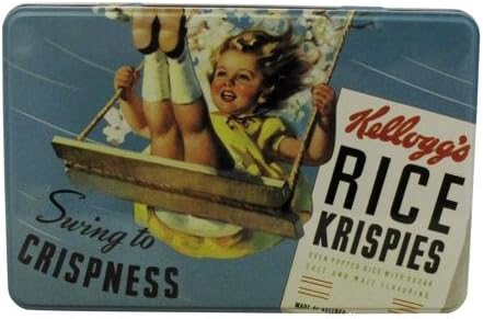Vintage Kelloggs Rectangular Storage Tin Blue Rice Krispies Design