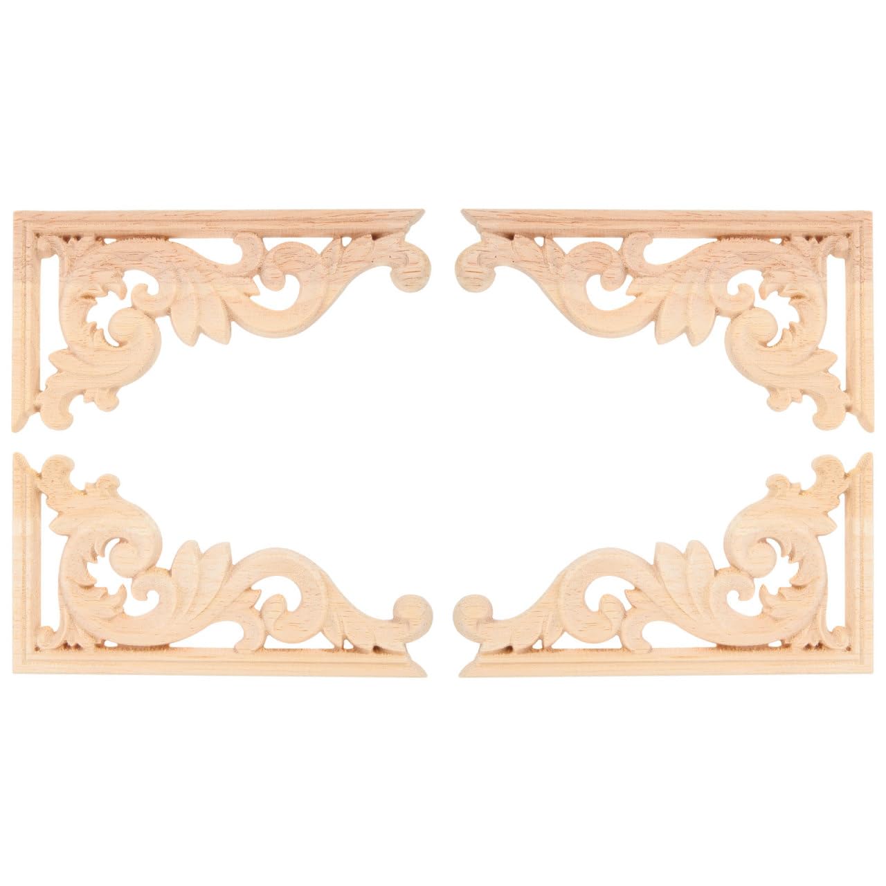 WOONEKY 4Pcs Solid Wood Carved Corner Onlay Applique Unpainted Decorative Mouldings for European Style Door Cabinet Furniture 5.12X2.56X0.31In Diy Home Craft
