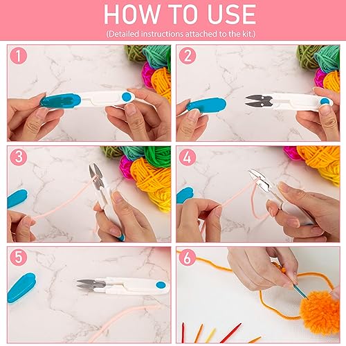 VGOODALL 20PCS Pom Pom Maker Kit, Pom Pom Makers with Colorful Yarn Skeins Knitting Puff Ball Maker Set for Kids Adults Beginners DIY Decoration