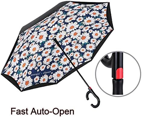 NEWBRELLAs Creative Auto-Open Inverted Umbrella for Driver (Small Chamomile)
