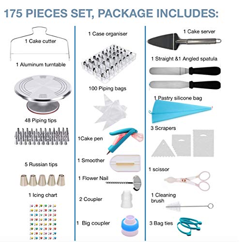 Cake Decorating Supplies For Beginners | Cake Decorating Kit Baking Supplies Set | Aluminum Rotating Turntable Stand | Frosting Piping Tips & Icing Bags | Smoother & Spatula, Frosting & Pastry Tools - Thumbnail 2