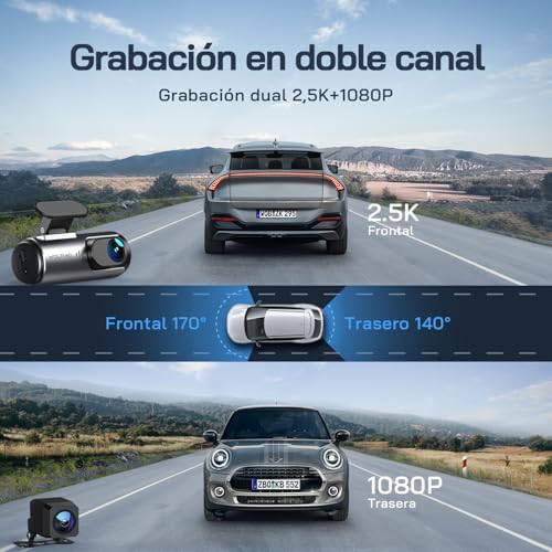 Cámara de Coche Delantera y Trasera 4K UHD, Dashcam de Doble Lente para Coches de 170º Gran Angular Monitor de Aparcamiento 24H con Grabación en Bucle y Sensor G