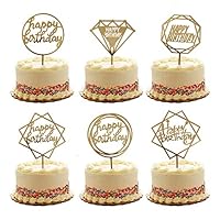 Gold Happy Birthday Cake Topper Acrylic Cupcake Topper Glitter Birthday Cake Supplies Party Event Decorations (6 pieces)