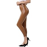 Ginasy Faux Leather Leggings for Women Tummy Control Stretch High Waist Pleather Pants with Thin Fleece Lined