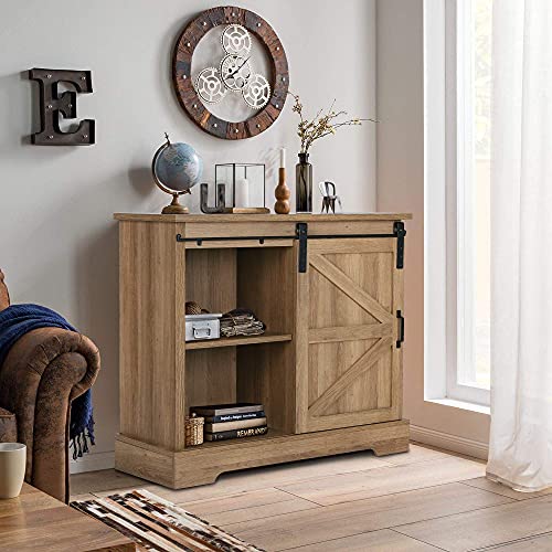 PHI VILLA Farmhouse Coffee Bar Sliding Barn Door Kitchen