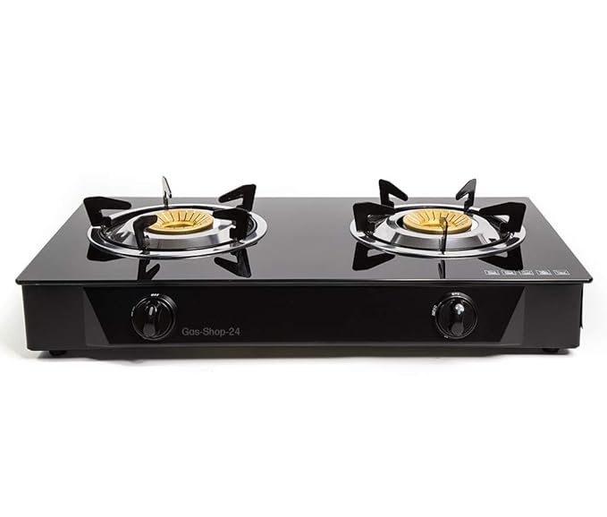2 flammiger Wokbrenner/Gaskocher 8,0 KW Glas f. Propangas + Gasschlauch + Regler (Hockerkocher, Asia Gasherd Campingkocher Ou