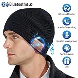 Bluetooth Beanie Hat,Mens Gifts V5.0 Unisex Wireless Knit Cap Winter Warm Hats for Running Outdoor Sports with Stereo Headphone Speaker Unique Christmas Tech Gifts for Men Women(Black)