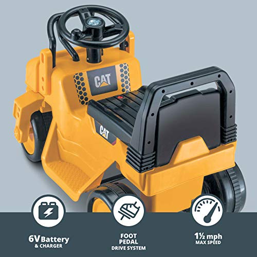 Kid Trax CAT Steamroller Toddler Quad Ride On Toy, 6 Volt Battery, 1.5