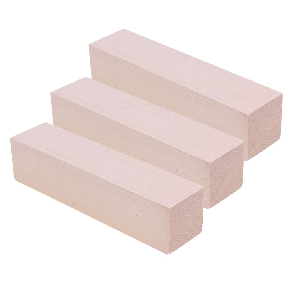 Healifty 3pcs Basswood Carving Blocks Unfinished Rectangular Wooden Wood Blocks for DIY Crafts