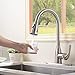 Hotis Commercial Pull Out Single Handle Stainless Steel Pull Down Sprayer Kitchen Sink Faucet, Brushed Nickel Kitchen Faucet with Escutcheon