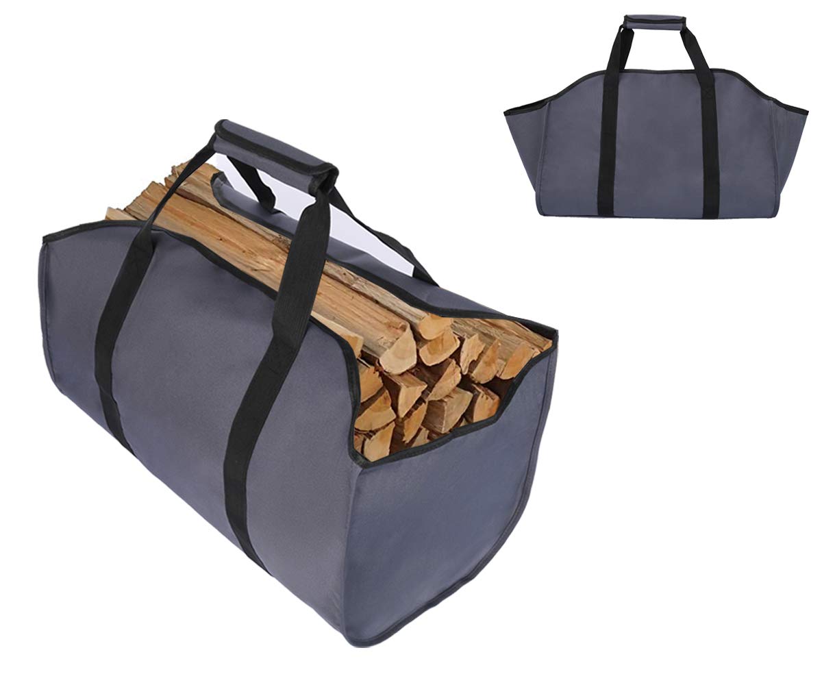 TESSLOVE Firewood Log Carrier Tote Bag,Canvas Firewood Holder，Extra Large Durable，Best for Fireplaces,Wood Stoves,Firewood,Logs, Camping,Landscaping (L, GRAY)