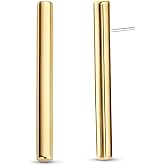 FAMARINE Bar Earrings for Women Minimalist 14K Gold Plated Long Vertical Bars Drop Earring Tube Jewelry