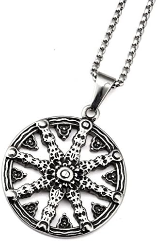 MTFS Unisex Dharmachakra Dharma Wheel of Law Buddhist Symbol Pendant Necklace (Steel)
