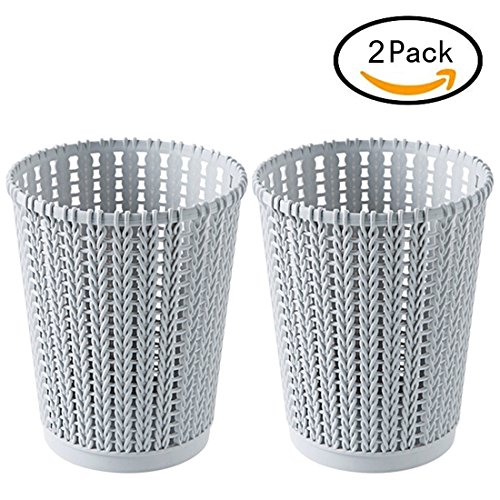 Waste Bins, iTECHOR 2Pcs 9.65x9.65x9.84-In Imitated Rattan Weaving Hollowed-out Trash Can Household Plastic Uncovered Rubbish Bin