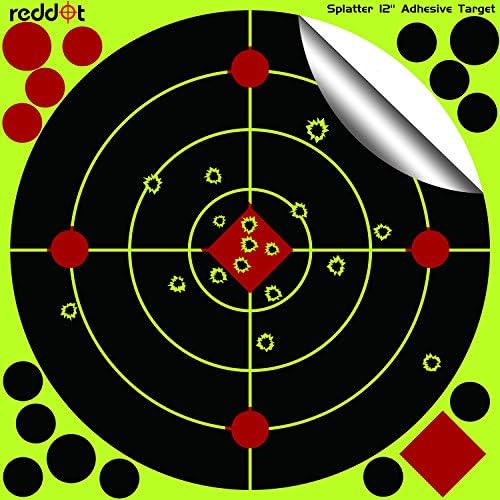 Reddot Shooting Targets - 12 inch Splatter Adhesive Reactive Paper Targets Fluorescent Yellow Upon Impact Gun Rifle Pistol AirSoft BB Gun Pellet Gun Air Rifle (25)