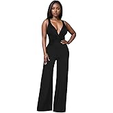 Jumpsuits for Women Casual Strapless Strap Sexy V Neck Ruched High Waist Wide Leg Overalls with Pockets