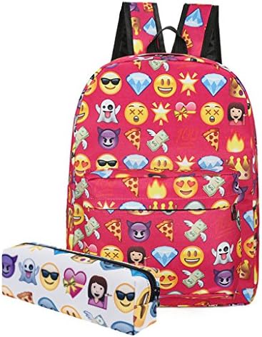 KooJooe Canvas Unisex Emoji Black School/Hiking/Travel/Camping/Laptop Backpack/Book bags/Day packs for Kids/Girls/Boys/Teenagers/Women(Free Pencil bag) (Red 2)