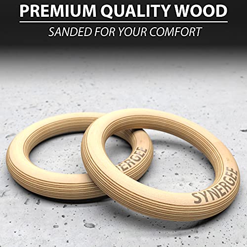 Synergee Wood Olympic Gymnastics Rings 1" Grip with Adjustable Straps