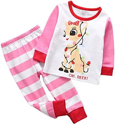 LLIOFUS Girls Boys Christmas Nightwear Xmas Pjs Set Long Sleeve T-Shirt Pants Set
