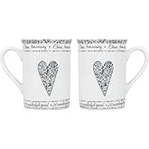Haysoms Beautifully Designed 20th China Wedding Anniversary Set of Ceramic Mugs with Hearts | Dishwasher and Microwave Safe with Decorative Keepsake Box by Happy Homewares