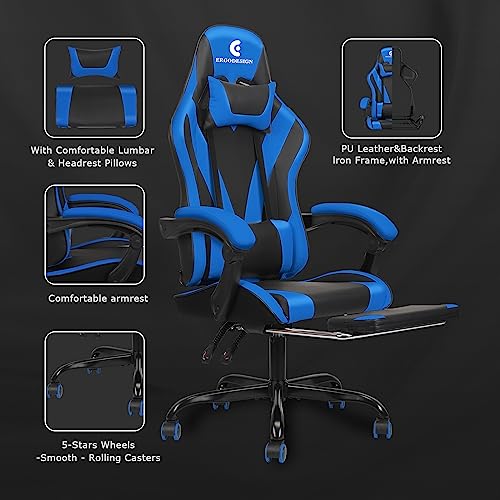 ErgoDesign Gaming Chair with Linkage Armrest & Footrest, High Back