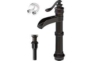 Bathroom Vessel Sink Faucet Oil Rubbed Bronze Black Farmhouse Waterfall Single Hole Tall with Pop Up Drain Assembly Without O